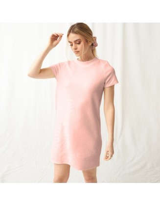OHS Super Soft Brushed Rib T-Shirt Dress - Blush