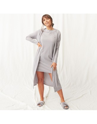 OHS Super Soft Brushed Rib T-Shirt Dress - Grey
