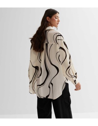 Off White Abstract Print Oversized Shirt