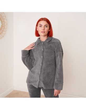 OHS Teddy Button Up Over Shirt - Grey