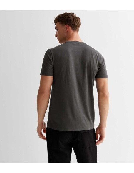 Dark Grey Cotton Embroidered Mountain Logo T-Shirt