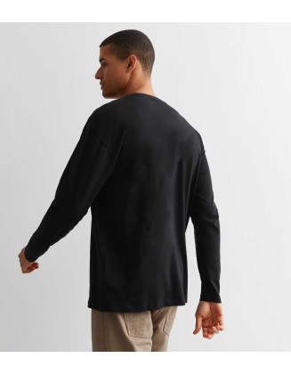 Black Cotton Long Sleeve T-Shirt